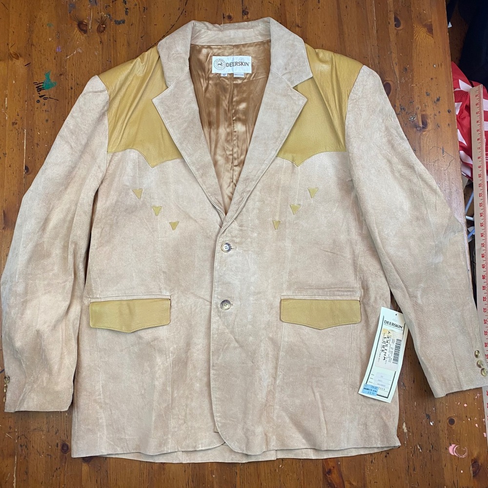 DEERSKIN Western Blazer NOS Vintage Mens‎ Size 52 Whiskey Suede Leather Jacket